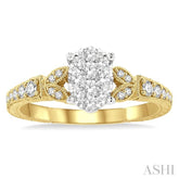 1/2 Ctw Oval Shape Leaf Carved Shank Lovebright Round Cut Diamond Engagement Ring in 14K Yellow and White Gold